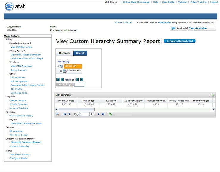 View Custom Hierarchy Summary Report Page.