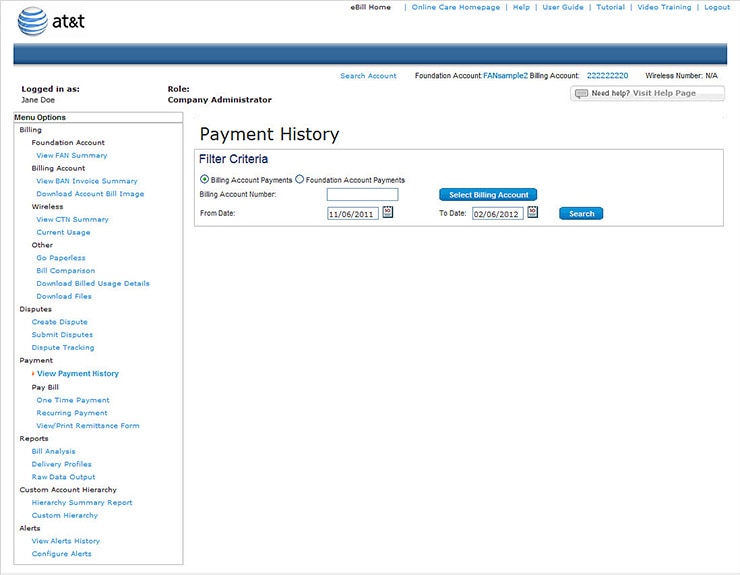 Payment History Page.