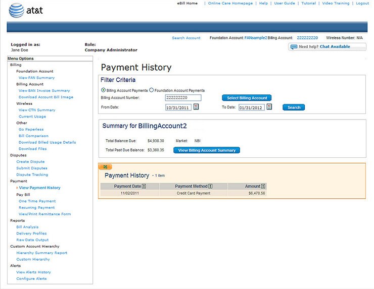 Payment History Page -  Payment History Section.