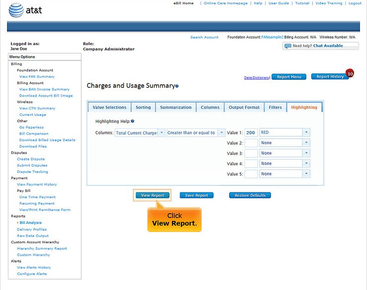 AT&T Premier eBill Tutorial Report Activities Activities for