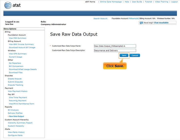 Save Raw Data Output Page: Click Save.