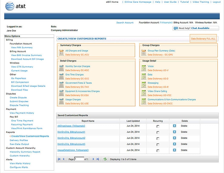 Create/View Customized Reports Page - Predefined Reports Section.