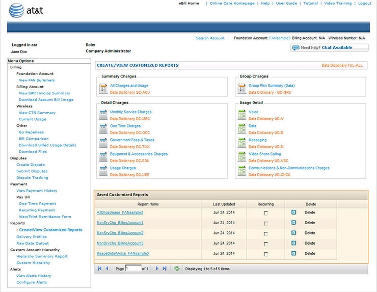 Create/View Customized Reports Page - Saved Customized Reports Section.